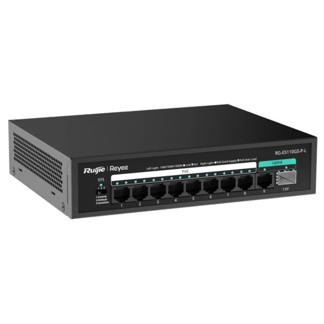 Коммутатор 10 портов неуправляемый Ruijie Reyee RG-ES110GS-P-L PoE - Фото 2 Коммутатор 10 портов неуправляемый Ruijie Reyee RG-ES110GS-P-L PoE - изображение 2