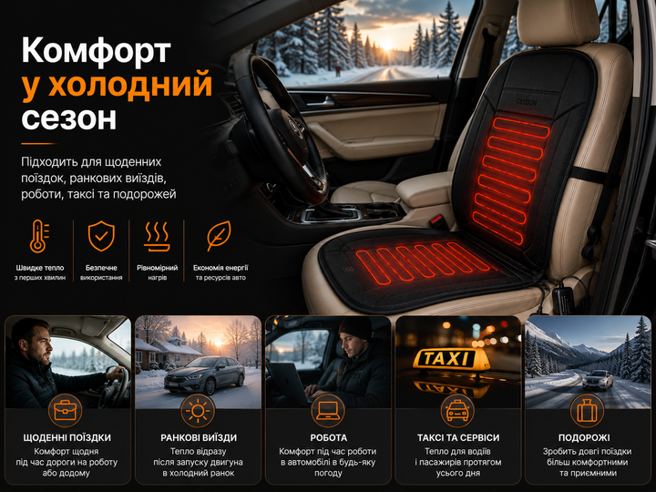 Автомобільна накидка на сидіння з підігрівом OLYDON XTW-01 2nd Generation 12 В з термостатом - изображение 6