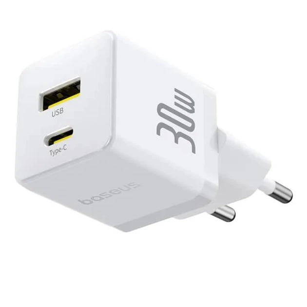 Зарядное устройство Baseus 30 Вт Type-C + USB с кабелем Type-C to Type-C 60 Вт 1 м Белый (P1011160A213-01) - Фото 4 Зарядное устройство Baseus 30 Вт Type-C + USB с кабелем Type-C to Type-C 60 Вт 1 м Белый (P1011160A213-01) - изображение 4