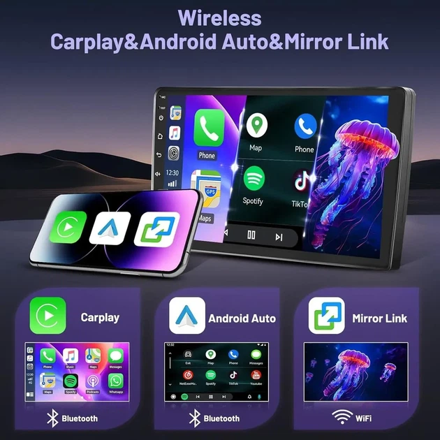Автомагнітола Hikity Android 15 4/64 ГБ 10.1" Double DIN GPS Wi-Fi Bluetooth Mirror Link - изображение 2