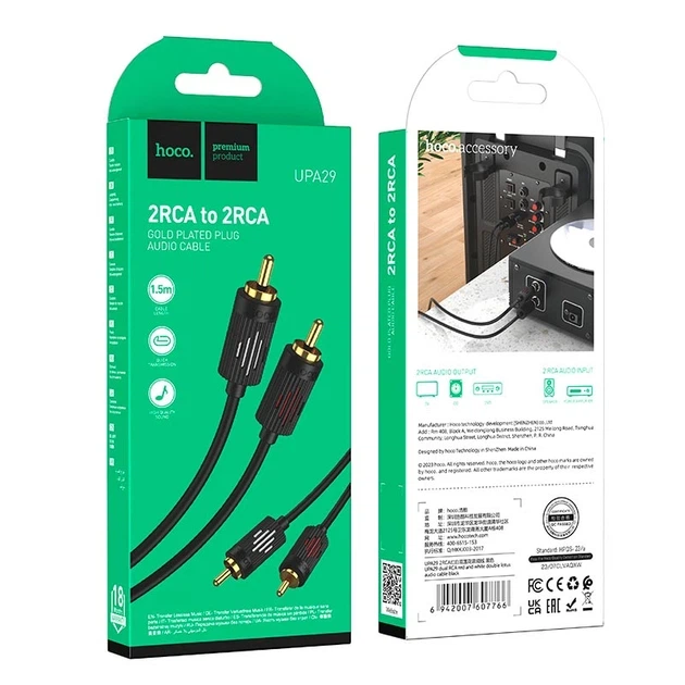 Кабель для аудіо Hoco Dual RCA 1.5 м Чорний (UPA29) - зображення 3
