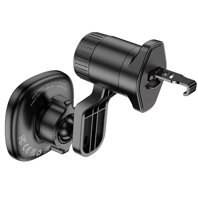Автодержатель HOCO HW30 с беспроводной зарядкой 15W на дефлектор Black Metal Gray 106x102x100 мм - изображение 5