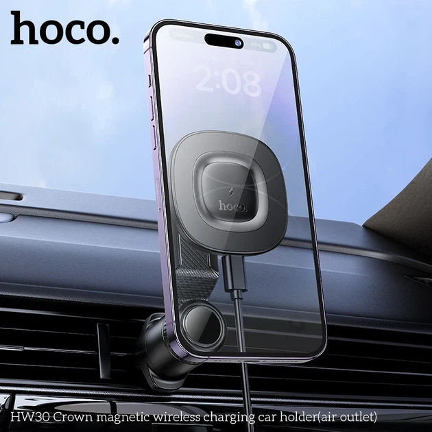 Автодержатель HOCO HW30 с беспроводной зарядкой 15W на дефлектор Black Metal Gray 106x102x100 мм - изображение 7