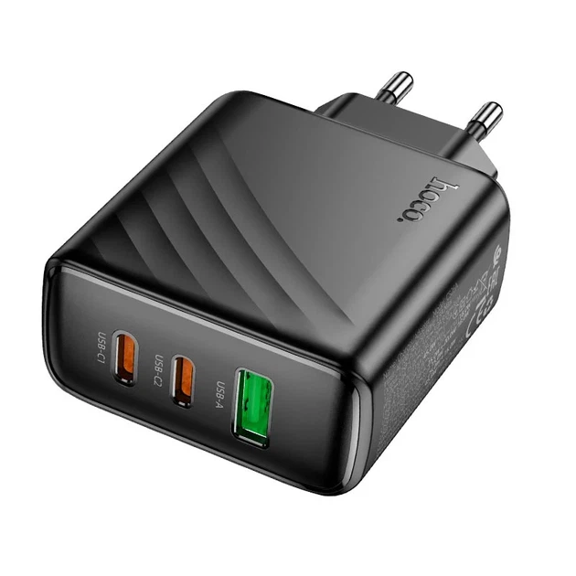 Мережевий зарядний пристрій HOCO CS26A 45W 3 порти USB Type-C/Type-A чорний - зображення 7