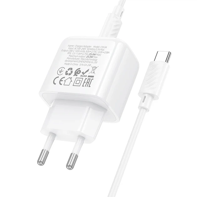 Сетевое зарядное устройство HOCO CS53A PD 25W USB Type-C белое - изображение 7