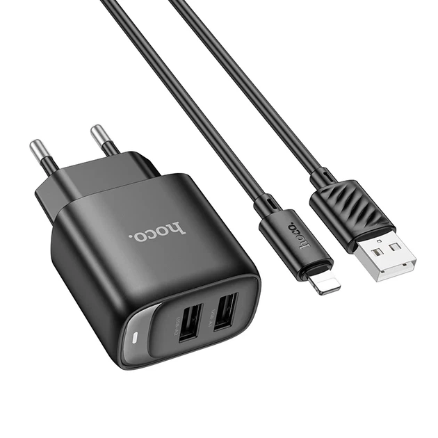 Мережевий зарядний пристрій HOCO C141A 2.1A USB-A/Lightning ABS-пластик Чорний - Фото 3 Мережевий зарядний пристрій HOCO C141A 2.1A USB-A/Lightning ABS-пластик Чорний - зображення 3
