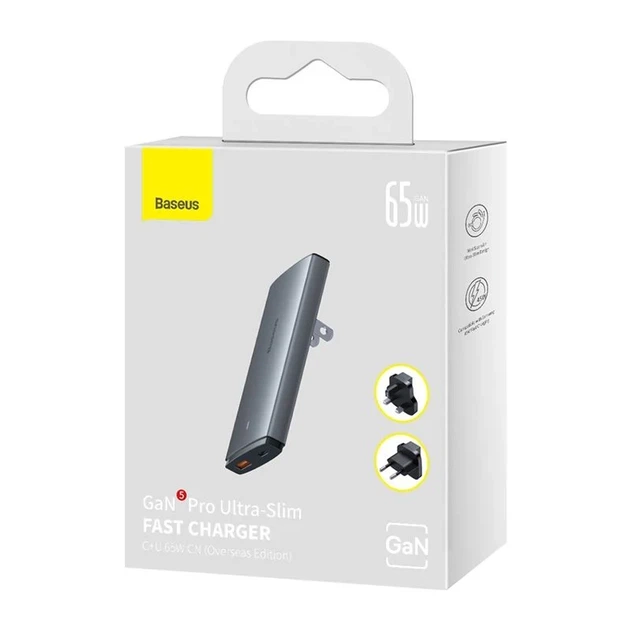 Сетевое зарядное устройство Baseus GaN5 Pro 65W USB Type-A Type-C серое с кабелем 1 м - Фото 2 Сетевое зарядное устройство Baseus GaN5 Pro 65W USB Type-A Type-C серое с кабелем 1 м - изображение 2