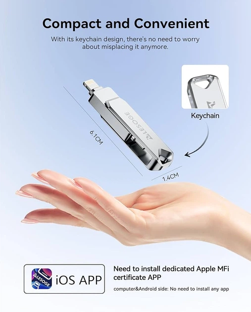 Флеш-накопитель LESOGE 128GB MFi Certified для iPhone / iPad / Android / PC - Фото 7 Флеш-накопитель LESOGE 128GB MFi Certified для iPhone / iPad / Android / PC - изображение 7