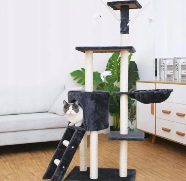 Игровой комплекс для кошек С когтеточкой домиком и лежанкой 135×49 см Черный - изображение 2