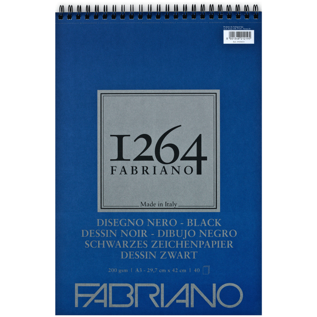 Альбом для рисунку на спіралі 1264 А3 (29,7х42 см) 200г/м2 40л чорний папір Fabriano - Фото 1 Альбом для рисунку на спіралі 1264 А3 (29,7х42 см) 200г/м2 40л чорний папір Fabriano - изображение 1