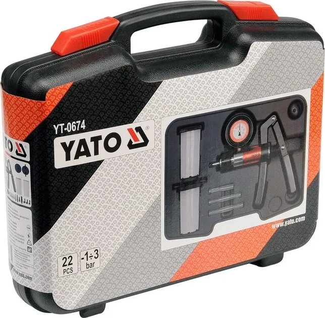 Вакуумный насос YATO ручной с комплектом 22 предмета давление -1-3 бар YT-0674 - изображение 5