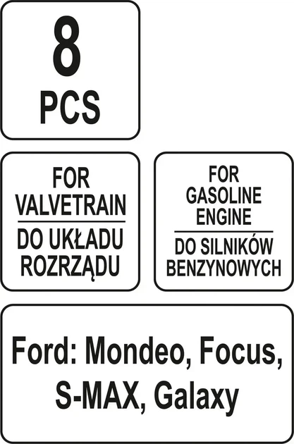 Набір фіксаторів ГРМ YATO для бензинових двигунів FORD 8 предметів YT-06026 - Фото 5 Набір фіксаторів ГРМ YATO для бензинових двигунів FORD 8 предметів YT-06026 - зображення 5