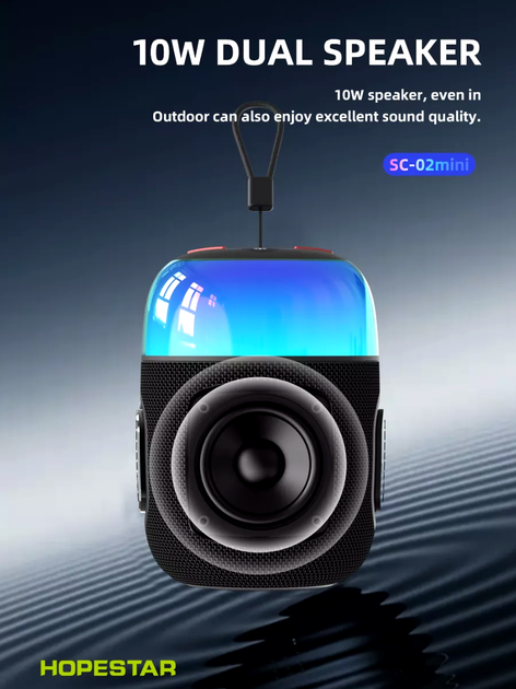 Портативная Bluetooth колонка 10 Вт 15х11х11 см для музыки Hopestar SC-02 Black - изображение 6