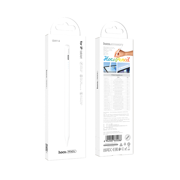 Стилус Hoco Smart Active Pad Bluetooth 130 мАч USB Type-C белый для iPad с распознаванием наклона и Palm Rejection - изображение 2