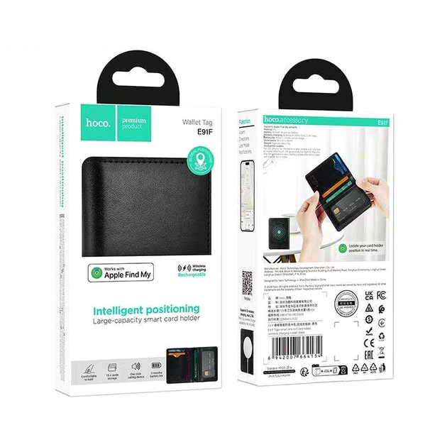 Поисковый трекер Hoco Tiger E91F Bluetooth черный PU кожа 100 mAh беспроводная зарядка для поиска вещей - изображение 2