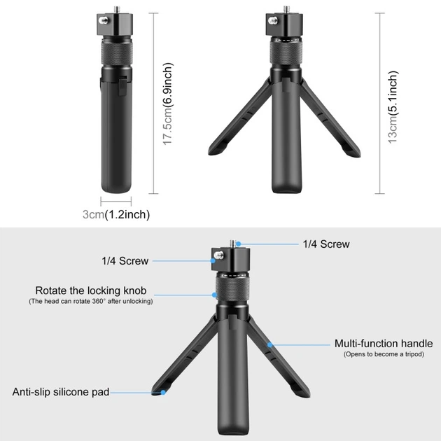 Настольный штатив подставка с поворотной ручкой Puluz PU886B для Insta360 X3/X4/X4 Air/X5/DJI Osmo 360 - изображение 3