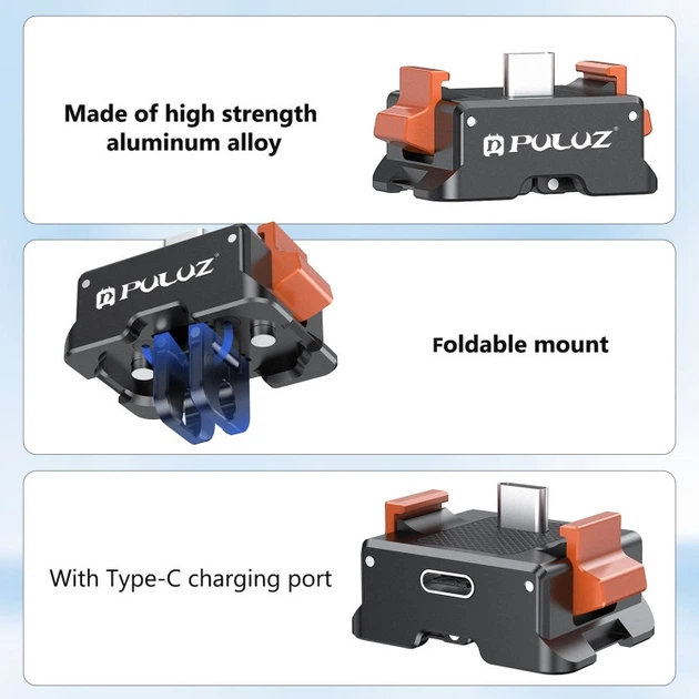 Зарядная база Puluz PU734B для DJI Osmo Pocket 3 Type-C с быстросъемным креплением адаптером 1/4" - изображение 5