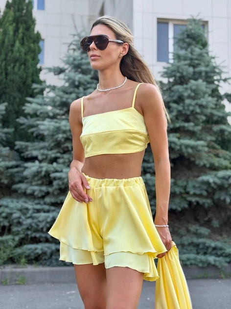 Жіночий шовковий костюм (бомбер+топ+шорти) Uaclothes 42-44 Жовтий (like38869-193051349) - изображение 2