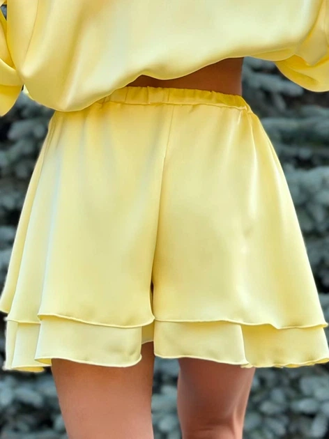 Жіночий шовковий костюм (бомбер+топ+шорти) Uaclothes 42-44 Жовтий (like38869-193051349) - изображение 5