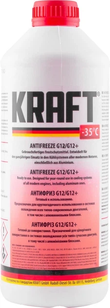 Антифриз Kraft G12 Red G12/G12 + -35 °C для системи охолодження 1.5 л (KF109) - Фото 1 Антифриз Kraft G12 Red G12/G12 + -35 °C для системи охолодження 1.5 л (KF109) - изображение 1