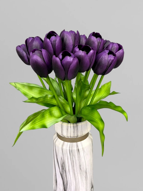 Искусственный тюльпан из латекса с одним листком, 33 см, фиолетовый, К07181 - Фото 4 Искусственный тюльпан из латекса с одним листком, 33 см, фиолетовый, К07181 - изображение 4