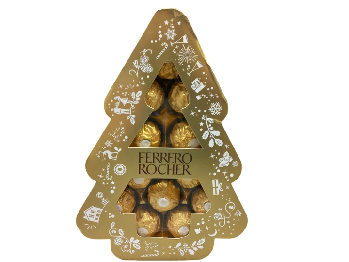 Подарунковий набір цукерок Ferrero Rocher Tanne золота ялинка 150 г (4008400172224) - Фото 1 Подарунковий набір цукерок Ferrero Rocher Tanne золота ялинка 150 г (4008400172224) - изображение 1