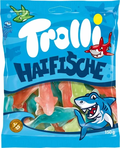 Желейні цукерки Trolli Sharks 150 г (4000512463726) - Фото 1 Желейні цукерки Trolli Sharks 150 г (4000512463726) - зображення 1