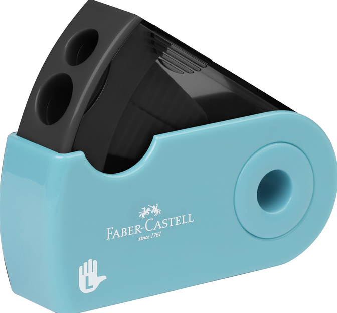 Чинка пластикова Faber-Castell 182770 Sleeve, з контейнером 2 отвори, у чохлі бірюзово-чорна, для шульги (12) /182770/ - Фото 1 Чинка пластикова Faber-Castell 182770 Sleeve, з контейнером 2 отвори, у чохлі бірюзово-чорна, для шульги (12) /182770/ - зображення 1