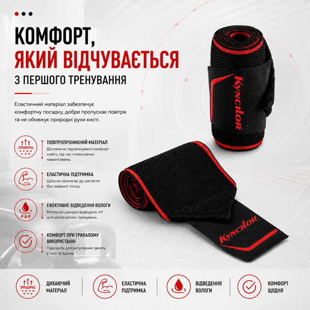 Кистевые бинты Kyncilor 015 для силовых тренировок, пауэрлифтинга и бодибилдинга, на запястье, красные - изображение 6