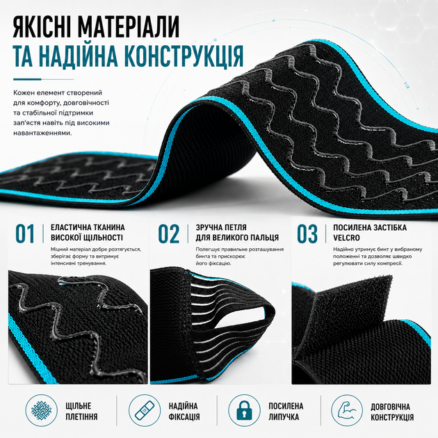 Кистевые бинты Kyncilor 015 для силовых тренировок, пауэрлифтинга и бодибилдинга, на запястье, синие - изображение 5