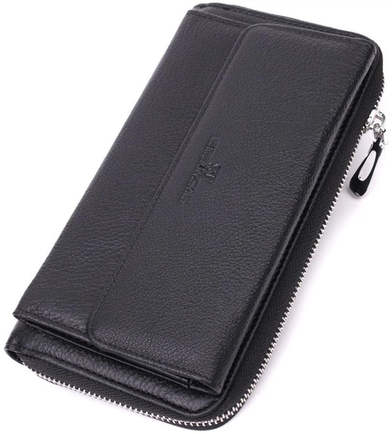 Гаманець-клатч ST Leather з натуральної шкіри чорний на блискавці унісекс містке портмоне для документів 70733 - Фото 1 Гаманець-клатч ST Leather з натуральної шкіри чорний на блискавці унісекс містке портмоне для документів 70733 - зображення 1