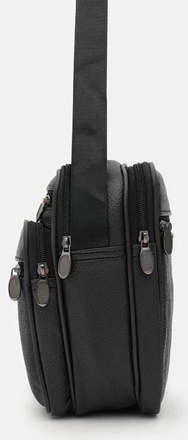 Мужская кожаная сумка Borsa Leather 2 из натуральной кожи черная компактная на молнии для документов и аксессуаров 70226 - изображение 4