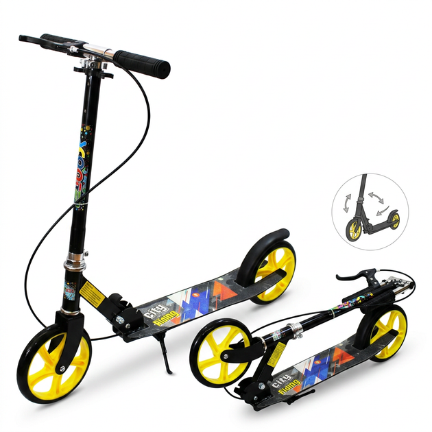 Самокат двоколісний складаний з колесами 200 мм Scooter City Riding 671 Black-Yellow-Multicolor - зображення 2