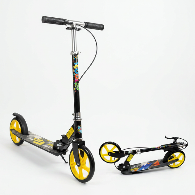 Самокат двоколісний складаний з колесами 200 мм Scooter City Riding 671 Black-Yellow-Multicolor - зображення 5