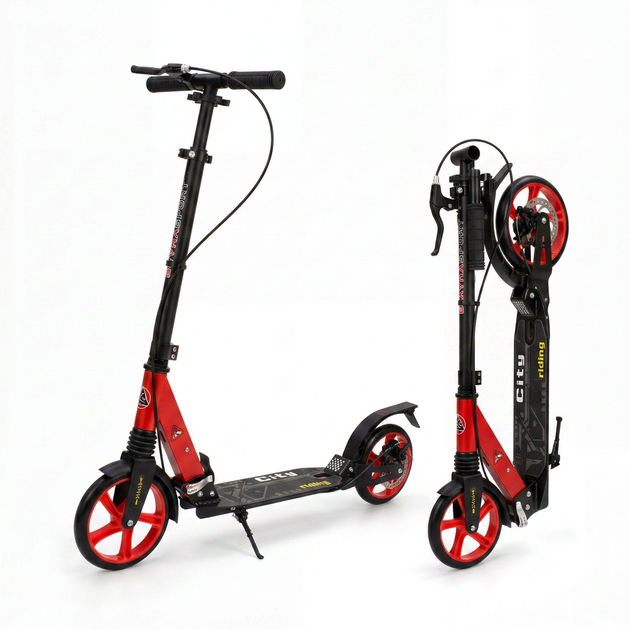Самокат двухколесный складной с колесами 200мм и дисковым тормозом Scooter City Riding 659 Red-Black - зображення 3