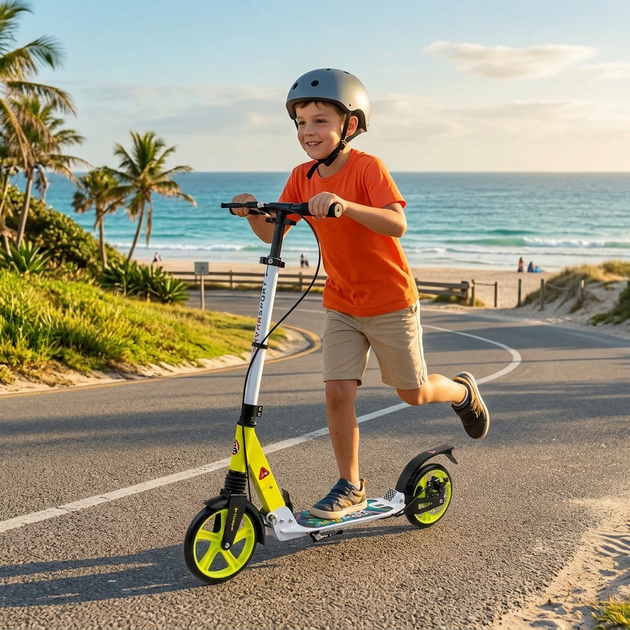 Самокат двухколесный складной с колесами 200мм и дисковым тормозом Scooter City Riding 659 White-Neon Green - изображение 6