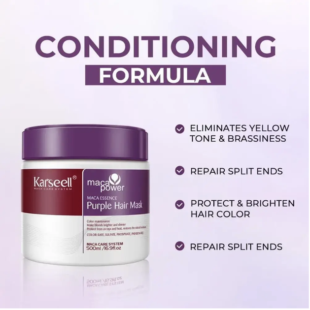 Маска для блонд волосся KARSEELL Maca Power Essence Purple Hair Mask 500 мл проти жовтизни та для відновлення волосся - изображение 3