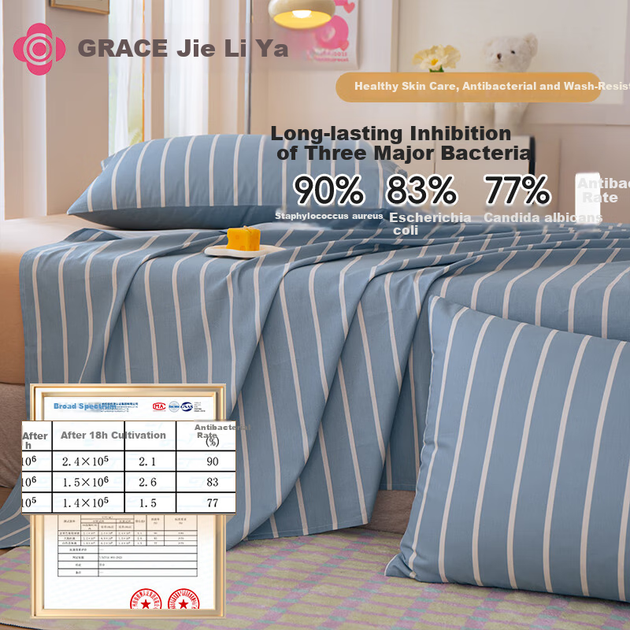Простыня Grace класс А 7A из хлопка антибактериальная, 200x230 см, синяя в полоску - Фото 4 Простыня Grace класс А 7A из хлопка антибактериальная, 200x230 см, синяя в полоску - изображение 4