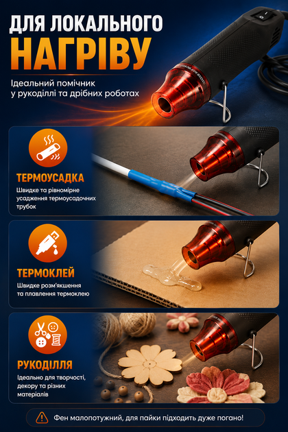 Технический термофен LS-300 300 В 200 °C для термоусадки и рукоделия - Фото 4 Технический термофен LS-300 300 В 200 °C для термоусадки и рукоделия - изображение 4