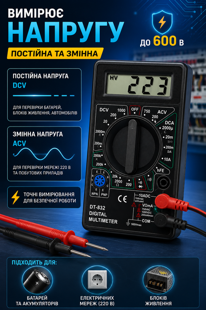 Цифровой мультиметр DT-832 универсальный тестер напряжения и сопротивления - изображение 5