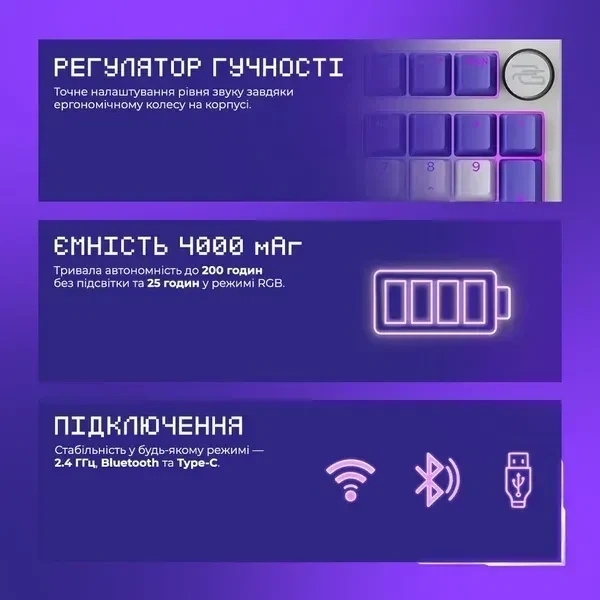 Беспроводная механическая клавиатура Proove Gaming Slicker Special Edition White, Huano Kobe Switch, RGB, (2.4G/Bluetooth/USB) - Фото 8 Беспроводная механическая клавиатура Proove Gaming Slicker Special Edition White, Huano Kobe Switch, RGB, (2.4G/Bluetooth/USB) - изображение 8