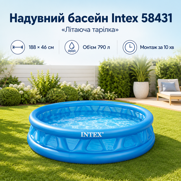 Надувной бассейн Intex Small Pools Летающая тарелка 188×46 см 790 л круглый детский бассейн с виниловой чашей для двора и дачи - Фото 1 Надувной бассейн Intex Small Pools Летающая тарелка 188×46 см 790 л круглый детский бассейн с виниловой чашей для двора и дачи - изображение 1