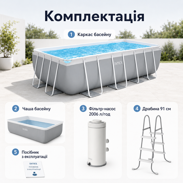 Каркасный бассейн Intex Prism Frame 300×175×80 см 3539 л прямоугольный сборный бассейн с картриджным фильтр-насосом 2006 л/ч - Фото 5 Каркасный бассейн Intex Prism Frame 300×175×80 см 3539 л прямоугольный сборный бассейн с картриджным фильтр-насосом 2006 л/ч - изображение 5