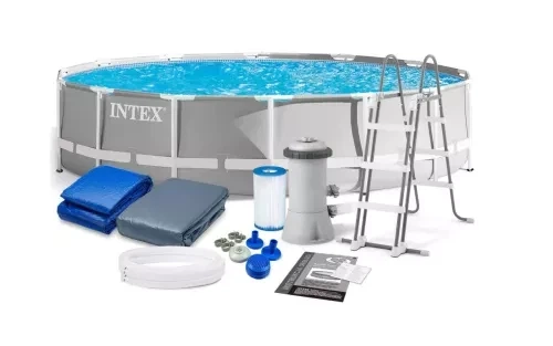 Каркасний басейн Intex Prism Frame 427×107 см 12706 л круглий збірний басейн із картриджним фільтр-насосом 3785 л/год, драбиною - Фото 6 Каркасний басейн Intex Prism Frame 427×107 см 12706 л круглий збірний басейн із картриджним фільтр-насосом 3785 л/год, драбиною - зображення 6