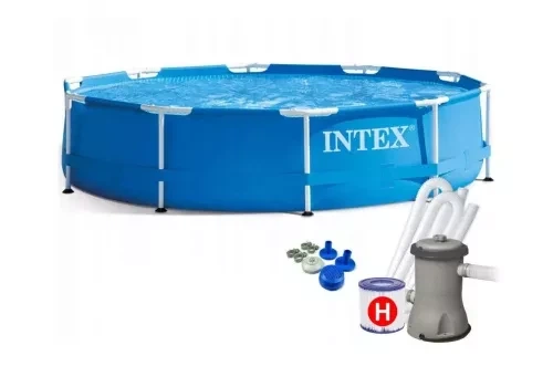 Каркасный бассейн Intex Metal Frame 305×76 см 4485 л круглый сборный бассейн с картриджным фильтр-насосом 1250 л/ч для двора - изображение 6