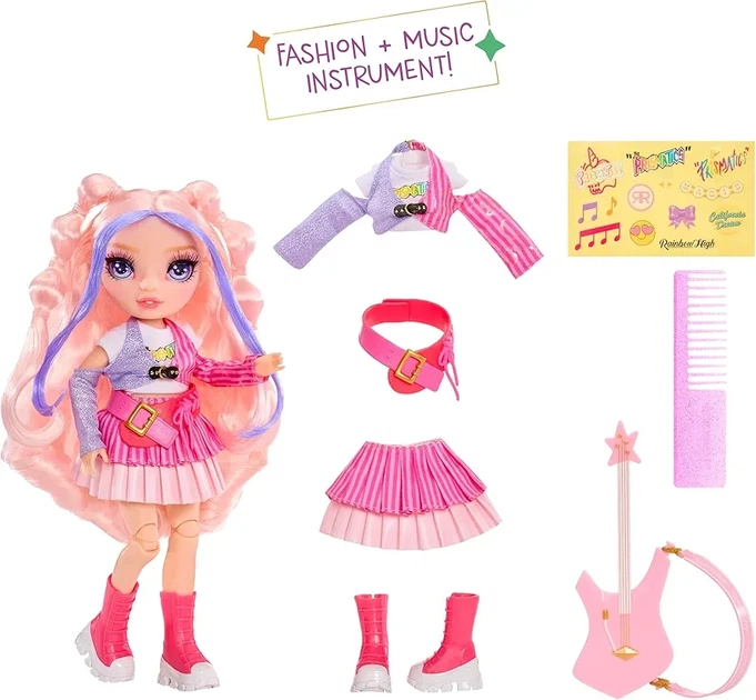 Лялька Rainbow High Jr High Rock Band - Bella, Pink 9” Fashion Doll with Guitar, Белла Пінк рожева 565659-EUC - Фото 3 Лялька Rainbow High Jr High Rock Band - Bella, Pink 9” Fashion Doll with Guitar, Белла Пінк рожева 565659-EUC - зображення 3