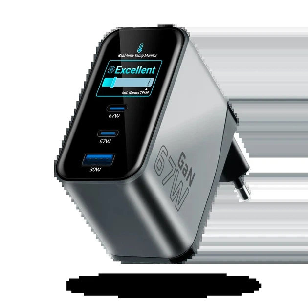 Зарядное устройство everActive GaN SC-670Q Pro, 1xUSB+2xUSB-С, QC3.0/PD/AFC/SCP 67W, LCD, AC220V, Box - Фото 5 Зарядное устройство everActive GaN SC-670Q Pro, 1xUSB+2xUSB-С, QC3.0/PD/AFC/SCP 67W, LCD, AC220V, Box - изображение 5