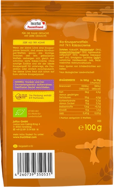 Вафлі з какао, для дітей з 3-х років, TM FruchtBar, 100 грам - изображение 2