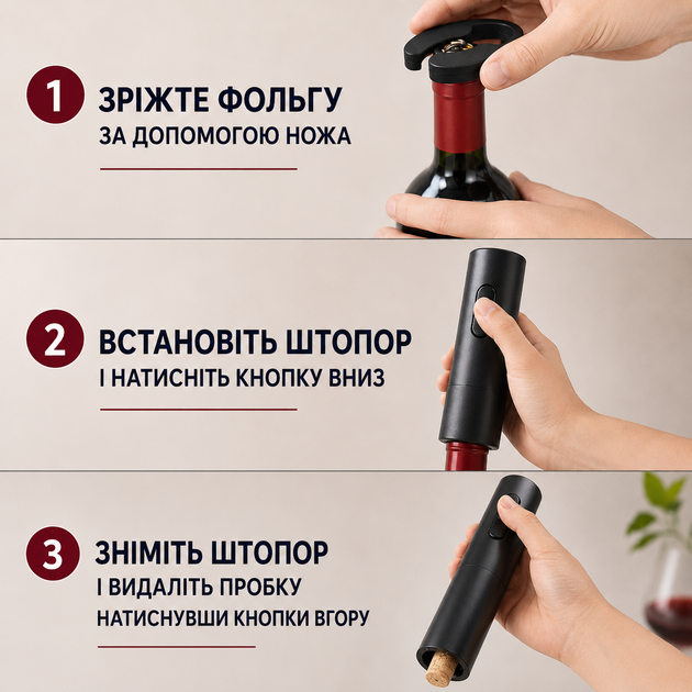 Электрический штопор для открывания вина в подарочной упаковке с аэратором, пробкой и ножом для фольги - изображение 6