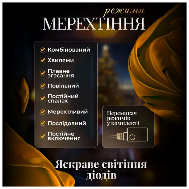 Гирлянда штора светодиодная 3 м 12 фигур для дома желтый HM-4710 - изображение 4